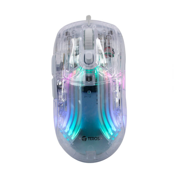 MOUSE TEROS TE-1216G_2 botones, RGB, transparente